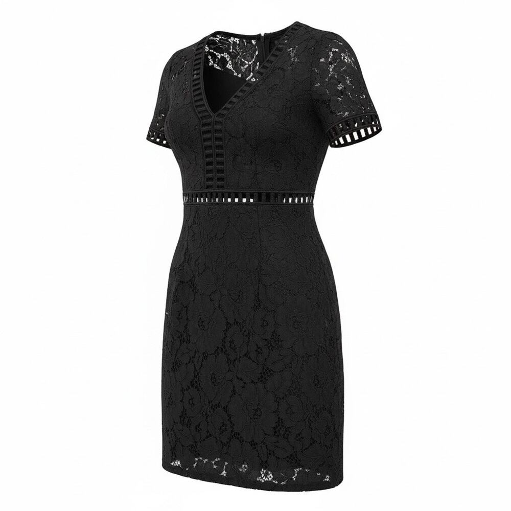 Vintage Y2K Black Lace Crochet Trim Mini Dress Gothic Size S